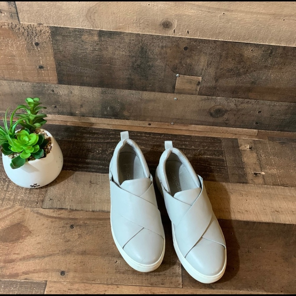 J/Slides Alec Gray White Slip On Shoes